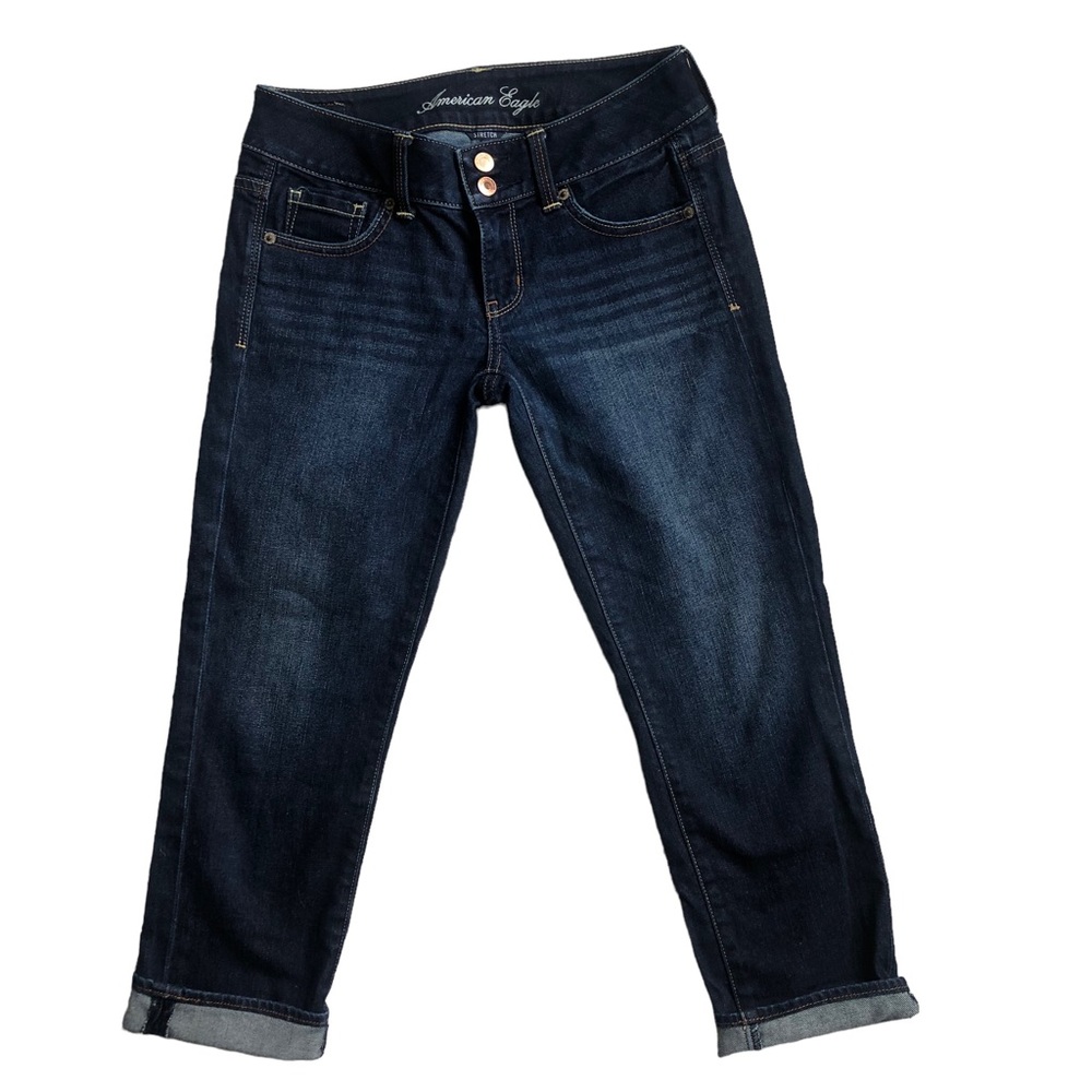 American Eagle Low Rise Jeans Artist Crop Dark Denim Size 2